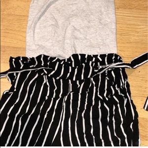 black and white pinstriped cigarette pants